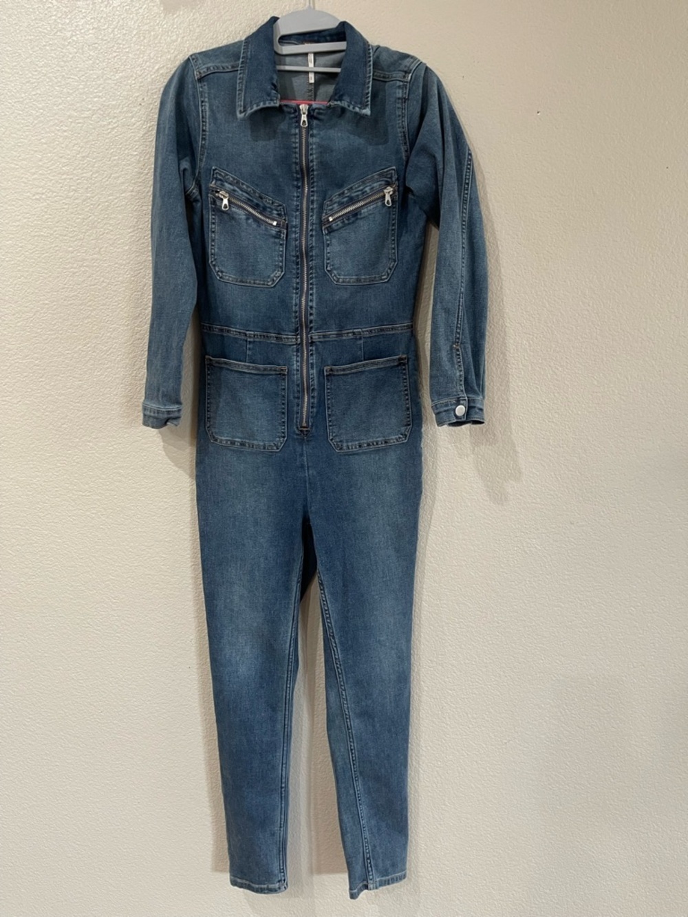 Free People Lennox Denim utility jumpsuit Zip-Front Women’s Jumpsuit size small